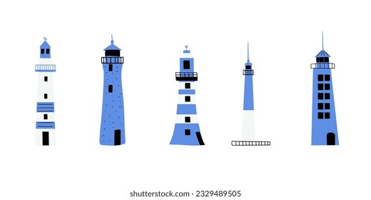 Lighthouse. Coastline architecture building. Beacon with windows. Vector illustration