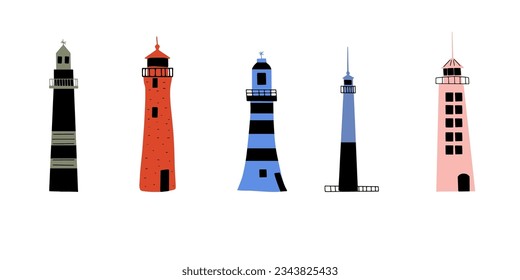 Faro. Edificio de arquitectura costera. Beacon con ventanas. Ilustración del vector