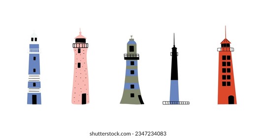 Faro. Edificio de arquitectura costera. Beacon con ventanas. Ilustración del vector