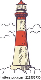 Lighthouse color sketch. Marine navigation coast tower