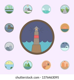 Lighthouse colored in circle icon. landscapes icons universal set for web and mobile