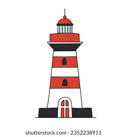 
Lighthouse in colored outline isolated on white background. Outline lighthouse hand draw vector illustration.
