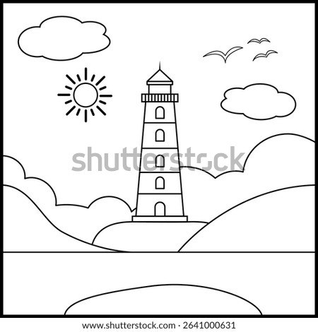 Lighthouse coloring book page for adults and kids