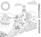 Lighthouse coloring page illustration image