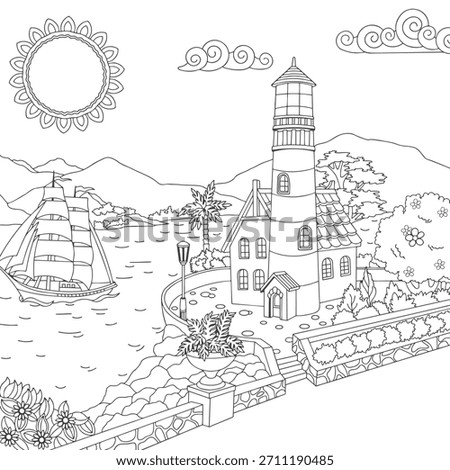 Lighthouse coloring page illustration image