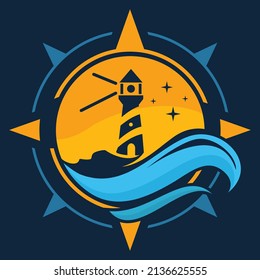 Lighthouse and compas vector logo illustration
