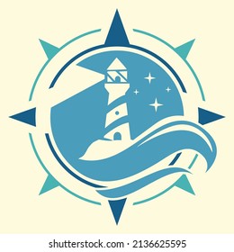 Lighthouse and compas vector logo illustration