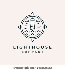 lighthouse compass outline vector icon logo design