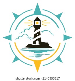 ilustración vectorial de la silueta de faro y brújula
