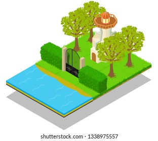 Lighthouse concept banner. Isometric banner of lighthouse vector concept for web, giftcard and postcard