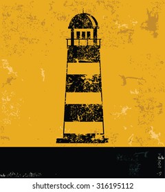 Lighthouse concept design, yellow grunge vector