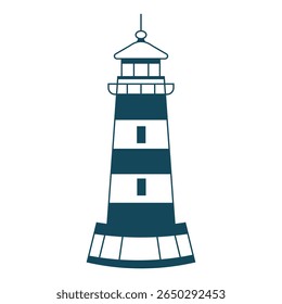 Lighthouse. Concept of hope, right way and safety. Outline illustration on white background.