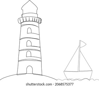 lighthouse, continuous line drawing isolated, vector