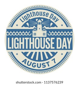 Lighthouse Day, August 7, rubber stamp, vector Illustration