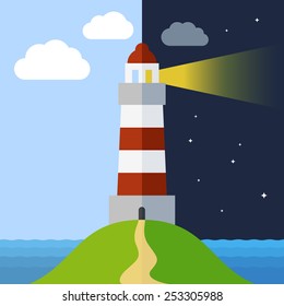 Lighthouse in day and night