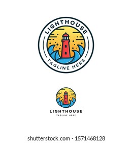 Lighthouse Design Element for Logo or Badge Retro vector illustration. Lighthouse Silhouette.