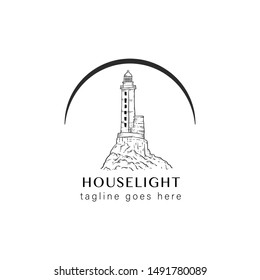 Lighthouse Design Element in Vintage Style for Logo or Badge Retro vector illustration. Vector illustration.