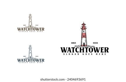Elemento de diseño de faro en estilo vintage para ilustración vectorial de logotipo o retroceso de insignia. Ilustración vectorial.