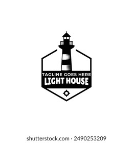 Lighthouse Design Element in Vintage Style for Logo or Badge Retro vector illustration. Vector illustration.