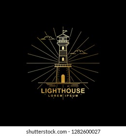 lighthouse design outline style isolated black background