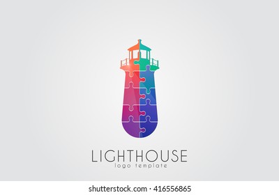 Lighthouse design. Puzzle lighthouse. Lighthouse logo. Creative lighthouse logo