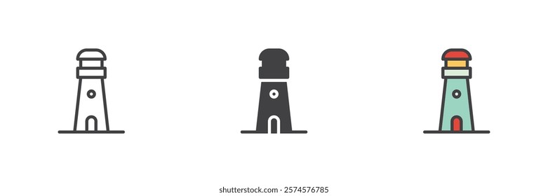 Lighthouse different style icon set. Line, glyph and filled outline colorful version, outline and filled vector sign. Symbol, logo illustration. Vector graphics