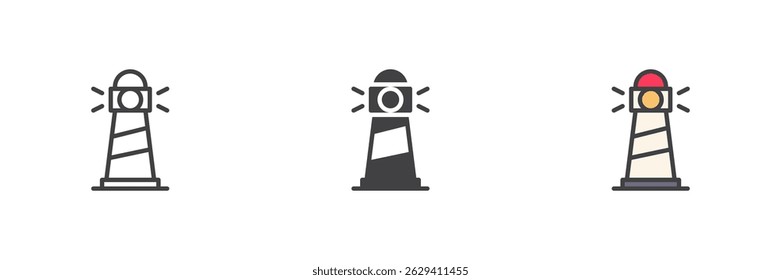 Lighthouse different style icon set. Line, glyph and filled outline colorful version, outline and filled vector sign. Symbol, logo illustration. Vector graphics