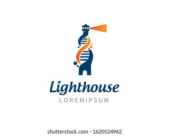 Lighthouse with DNA shape logo symbol or icon template