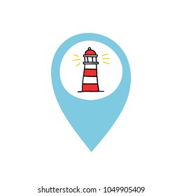 lighthouse doodle icon, map pointer