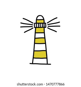 Lighthouse Doodle Icon, Vector Illustration