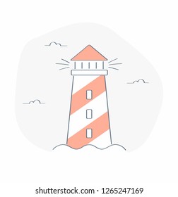 Lighthouse, doodle isolated cartoon vector illustration on white.