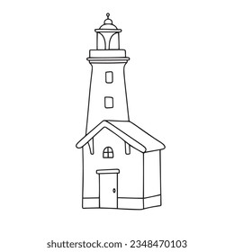 Lighthouse in doodle style isolated on white background. Vector illustration.