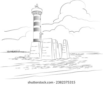 dibujo de faro junto al mar