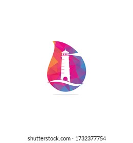 Lighthouse drop shape concept vector logo design. Waves Lighthouse icon logo design vector template illustration.