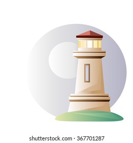 Lighthouse in dusk and the full moon