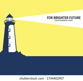 lighthouse in the edge of beach shine its light far way to the sea for poster and vector design illustration template
