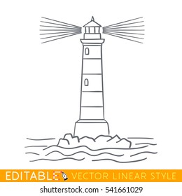 Lighthouse. Editable Outline Sketch. Stock Vector Illustration.