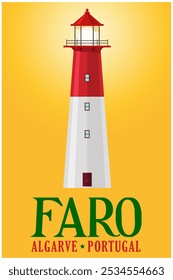 Farol, Ilha Farol, Cidade de Faro. Algarve, Portugal, Europa. Design digital. Ilustração de EPS. 