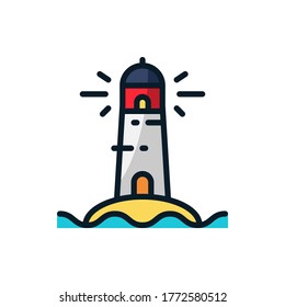 Lighthouse filled outline icons. Vector illustration. Editable stroke. Isolated icon suitable for web, infographics, interface and apps.