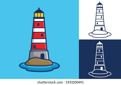 Lighthouse flat cartoon style. Vector icon illustration