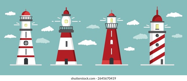 Lighthouse, Flat design, illustration on blue
