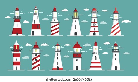 Lighthouse, Flat design, illustration on blue.	