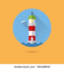 lighthouse flat design long shadow vector icon