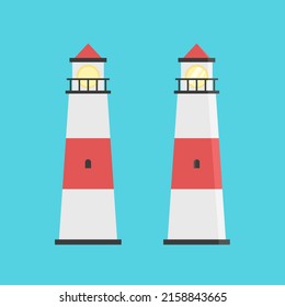 lighthouse flat icon illustration in white and red striped color for summer, marine and other design elements about sea and beach
