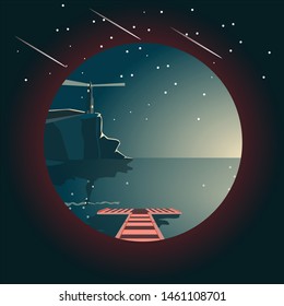 lighthouse flat landscape background design vector illustration