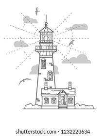 Lighthouse flat line vector illustration. 