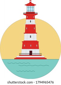 Lighthouse in flat style vector. Sea lighthouse. Lighthouse building logo design vector template, Icon design. Template elements. Vector illustration