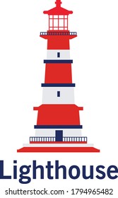 Lighthouse in flat style vector. Sea lighthouse. Lighthouse building logo design vector template, Icon design. Template elements. Vector illustration