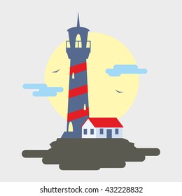 Lighthouse flat vector illustration. Lighthouse Icon Picture. Icon art with light house on white background.