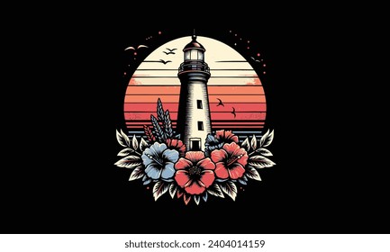 lighthouse and flowers vector flat design